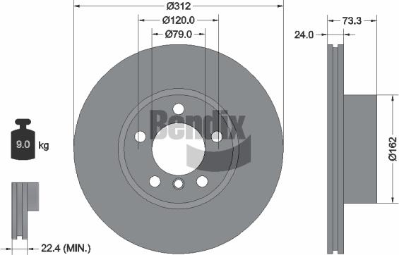 BENDIX Braking BDS1201HC — Tarcza hamulcowa