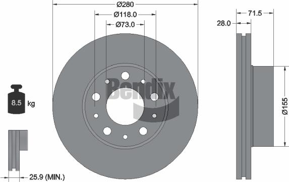 BENDIX Braking BDS1219 — Tarcza hamulcowa