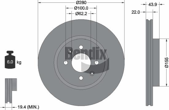 BENDIX Braking BDS1278 — Tarcza hamulcowa