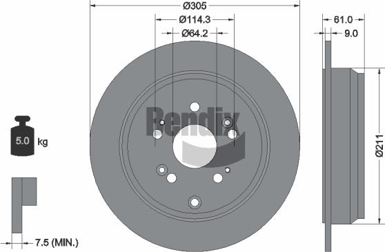 BENDIX Braking BDS1732 — Tarcza hamulcowa