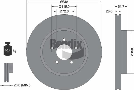BENDIX Braking BDS1728HC — Tarcza hamulcowa