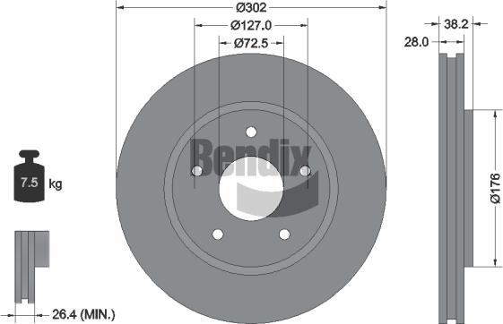 BENDIX Braking BDS1722 — Tarcza hamulcowa