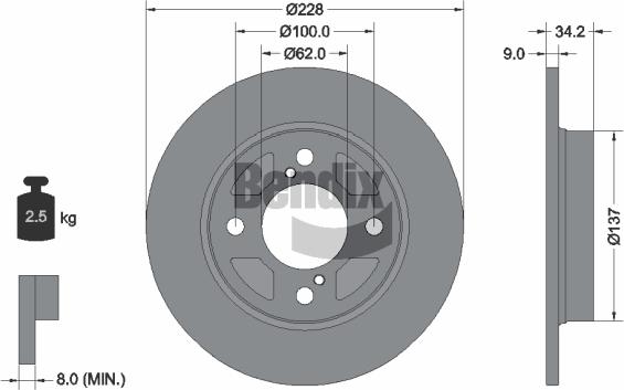 BENDIX Braking BDS2137 — Tarcza hamulcowa
