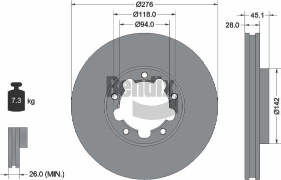 BENDIX Braking BDS2214 — Tarcza hamulcowa