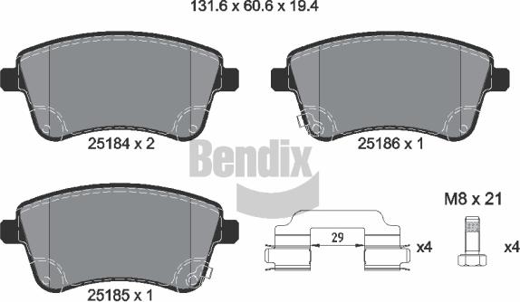 BENDIX Braking BPD1490 — Zestaw klocków hamulcowych, hamulce tarczowe