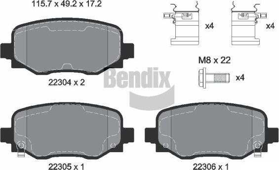 BENDIX Braking BPD1492 — Zestaw klocków hamulcowych, hamulce tarczowe