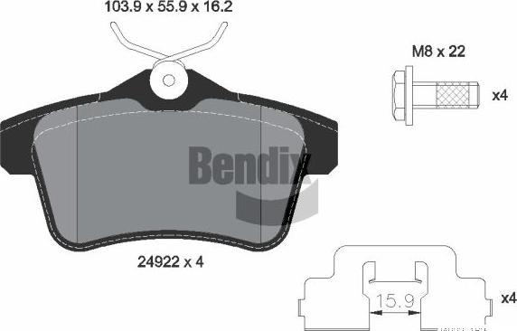 BENDIX Braking BPD1572 — Zestaw klocków hamulcowych, hamulce tarczowe