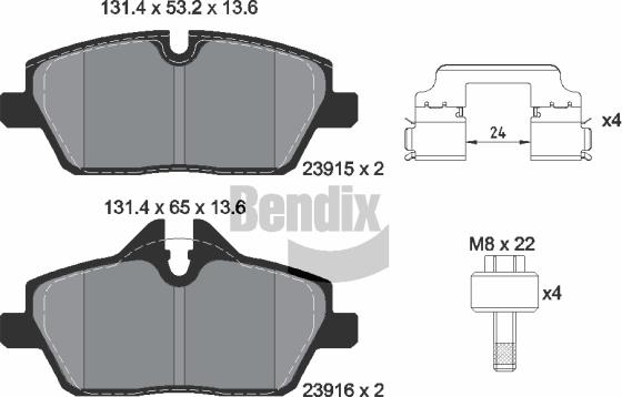 BENDIX Braking BPD1602 — Zestaw klocków hamulcowych, hamulce tarczowe