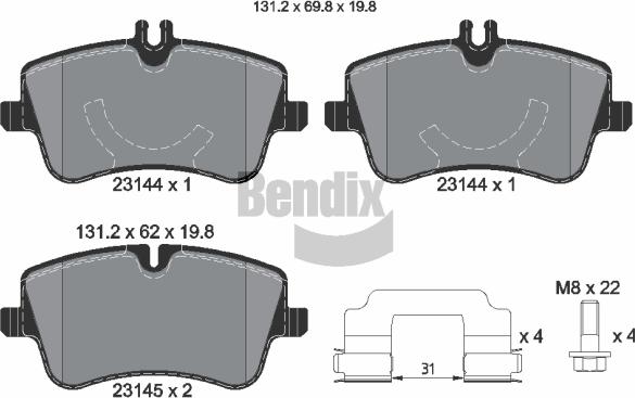 BENDIX Braking BPD1090 — Zestaw klocków hamulcowych, hamulce tarczowe