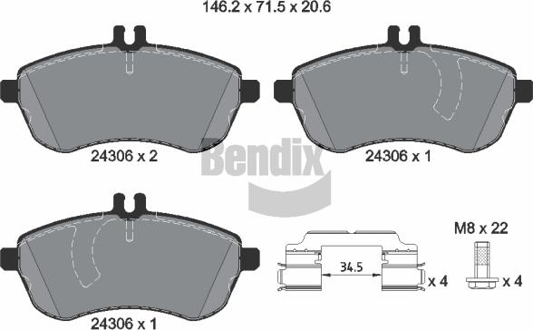 BENDIX Braking BPD1045 — Zestaw klocków hamulcowych, hamulce tarczowe