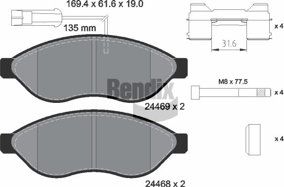 BENDIX Braking BPD1040 — Zestaw klocków hamulcowych, hamulce tarczowe