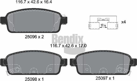 BENDIX Braking BPD1060 — Zestaw klocków hamulcowych, hamulce tarczowe