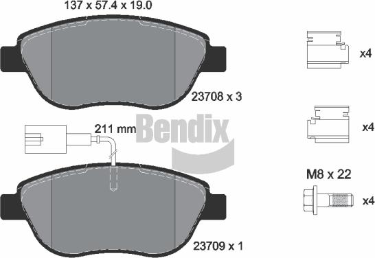 BENDIX Braking BPD1039 — Zestaw klocków hamulcowych, hamulce tarczowe