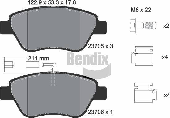 BENDIX Braking BPD1028 — Zestaw klocków hamulcowych, hamulce tarczowe