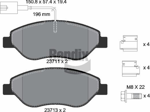 BENDIX Braking BPD1164 — Zestaw klocków hamulcowych, hamulce tarczowe