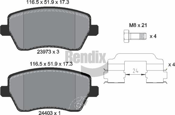 BENDIX Braking BPD1168 — Zestaw klocków hamulcowych, hamulce tarczowe