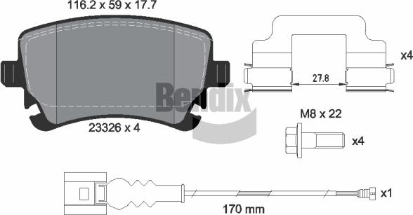 BENDIX Braking BPD1163 — Zestaw klocków hamulcowych, hamulce tarczowe