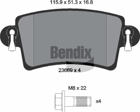 BENDIX Braking BPD1107 — Zestaw klocków hamulcowych, hamulce tarczowe