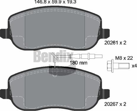 BENDIX Braking BPD1128 — Zestaw klocków hamulcowych, hamulce tarczowe