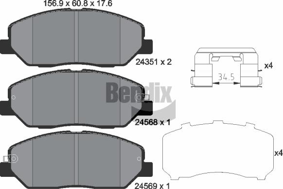 BENDIX Braking BPD1354 — Zestaw klocków hamulcowych, hamulce tarczowe