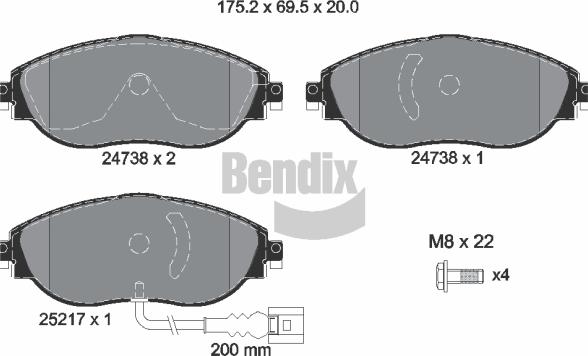 BENDIX Braking BPD1302 — Zestaw klocków hamulcowych, hamulce tarczowe