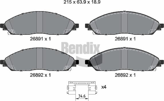 BENDIX Braking BPD2544 — Zestaw klocków hamulcowych, hamulce tarczowe