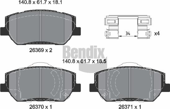 BENDIX Braking BPD2515 — Zestaw klocków hamulcowych, hamulce tarczowe
