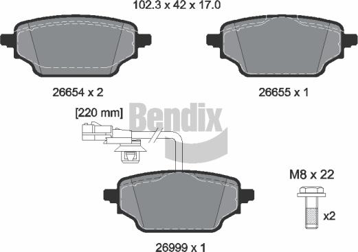BENDIX Braking BPD2654 — Zestaw klocków hamulcowych, hamulce tarczowe