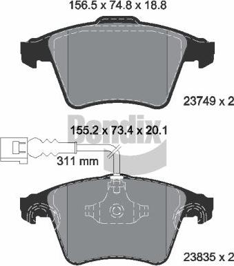 BENDIX Braking BPD2032 — Zestaw klocków hamulcowych, hamulce tarczowe