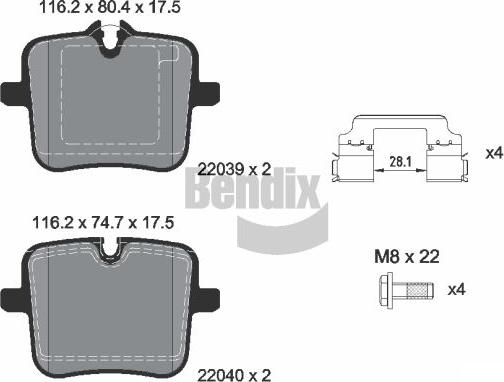 BENDIX Braking BPD2344 — Zestaw klocków hamulcowych, hamulce tarczowe