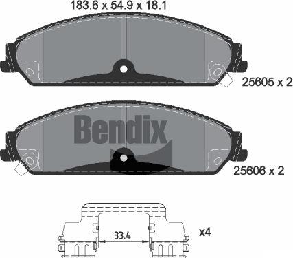 BENDIX Braking BPD2255 — Zestaw klocków hamulcowych, hamulce tarczowe
