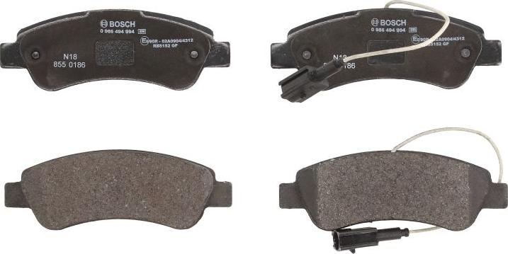 BOSCH 0 986 494 994 — Zestaw klocków hamulcowych, hamulce tarczowe