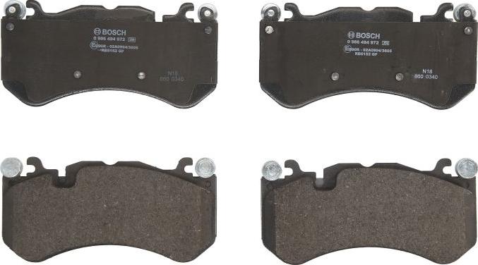 BOSCH 0 986 494 972 — Zestaw klocków hamulcowych, hamulce tarczowe