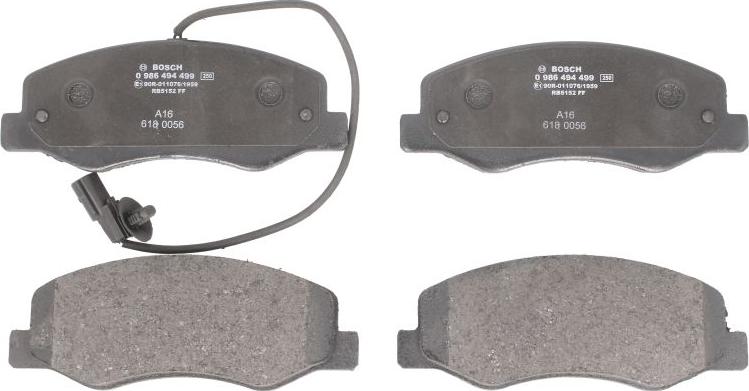 BOSCH 0 986 494 499 — Zestaw klocków hamulcowych, hamulce tarczowe