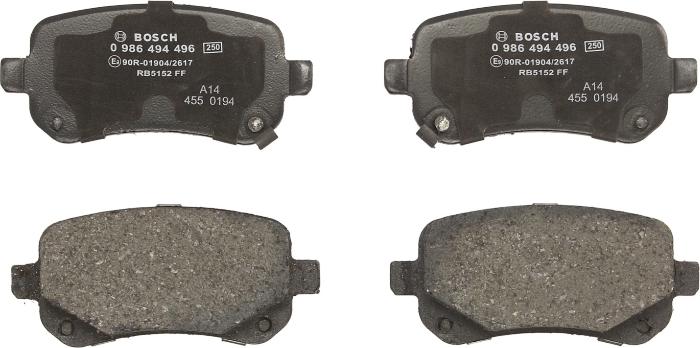 BOSCH 0 986 494 496 — Zestaw klocków hamulcowych, hamulce tarczowe