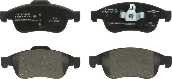BOSCH 0 986 494 441 — Zestaw klocków hamulcowych, hamulce tarczowe