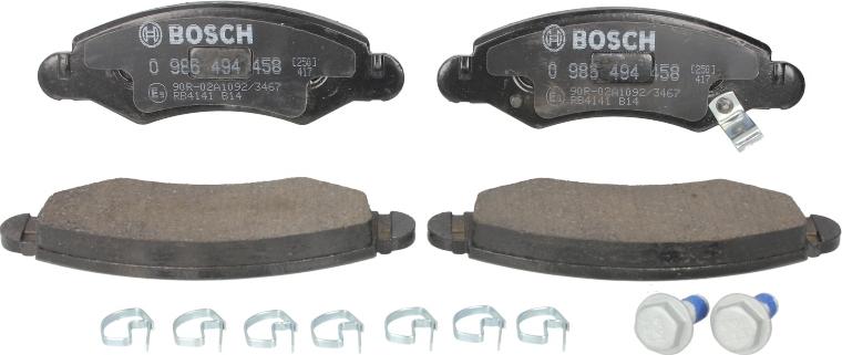 BOSCH 0 986 494 458 — Zestaw klocków hamulcowych, hamulce tarczowe