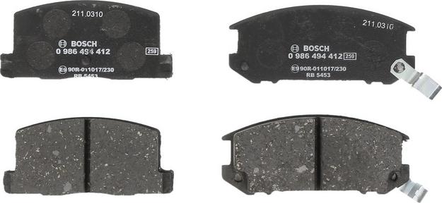 BOSCH 0 986 494 412 — Zestaw klocków hamulcowych, hamulce tarczowe