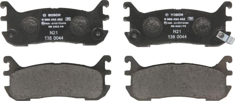 BOSCH 0 986 494 482 — Zestaw klocków hamulcowych, hamulce tarczowe