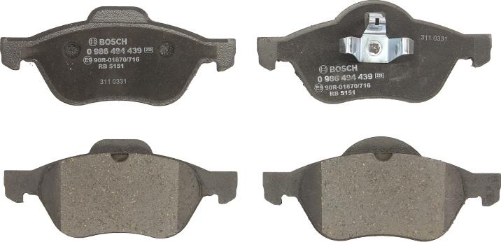 BOSCH 0 986 494 439 — Zestaw klocków hamulcowych, hamulce tarczowe