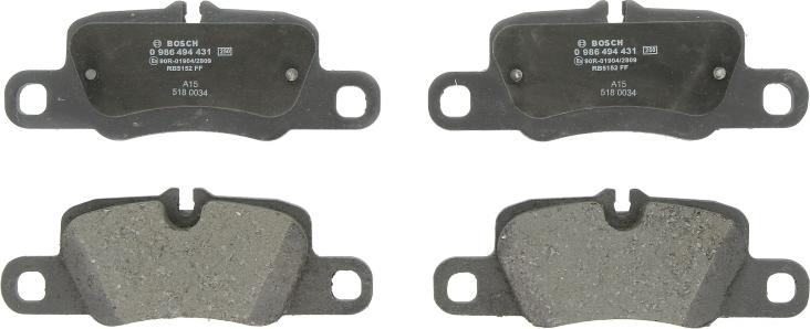 BOSCH 0 986 494 431 — Zestaw klocków hamulcowych, hamulce tarczowe
