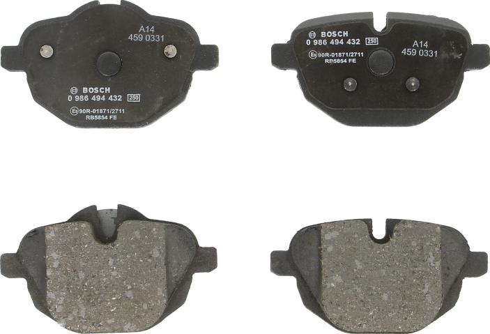 BOSCH 0 986 494 432 — Zestaw klocków hamulcowych, hamulce tarczowe