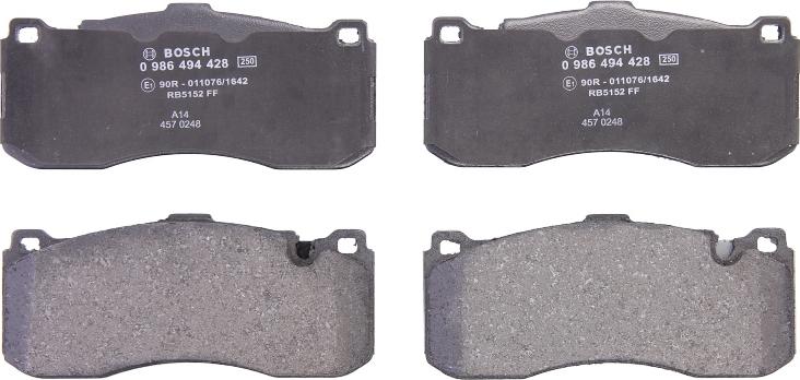 BOSCH 0 986 494 428 — Zestaw klocków hamulcowych, hamulce tarczowe