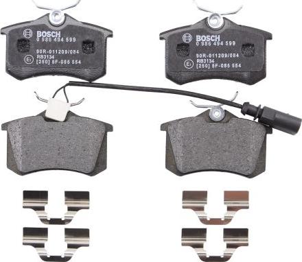 BOSCH 0 986 494 599 — Zestaw klocków hamulcowych, hamulce tarczowe