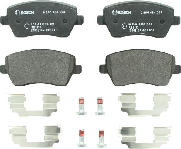 BOSCH 0 986 494 592 — Zestaw klocków hamulcowych, hamulce tarczowe