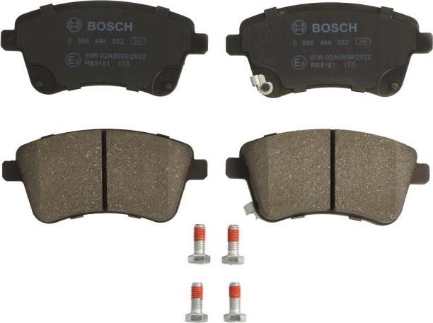 BOSCH 0 986 494 552 — Zestaw klocków hamulcowych, hamulce tarczowe