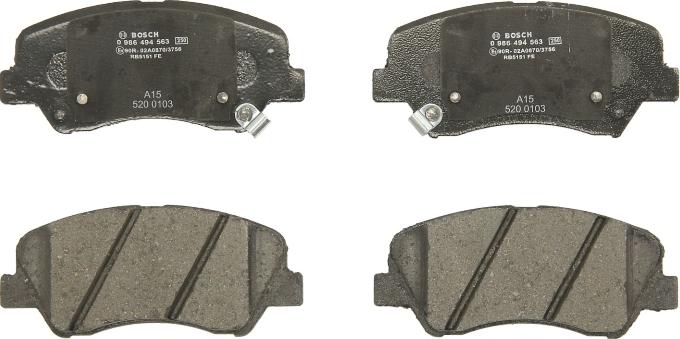 BOSCH 0 986 494 563 — Zestaw klocków hamulcowych, hamulce tarczowe