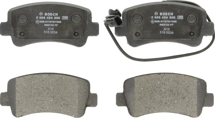 BOSCH 0 986 494 500 — Zestaw klocków hamulcowych, hamulce tarczowe