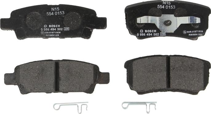 BOSCH 0 986 494 502 — Zestaw klocków hamulcowych, hamulce tarczowe