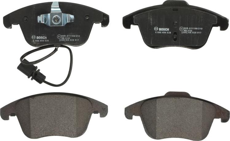BOSCH 0 986 494 538 — Zestaw klocków hamulcowych, hamulce tarczowe